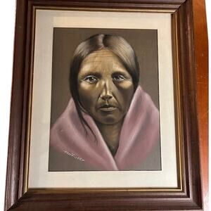 Hyper Realistic Original Art Color Pastel Drawing Indigenous Woman by Ken Fuller